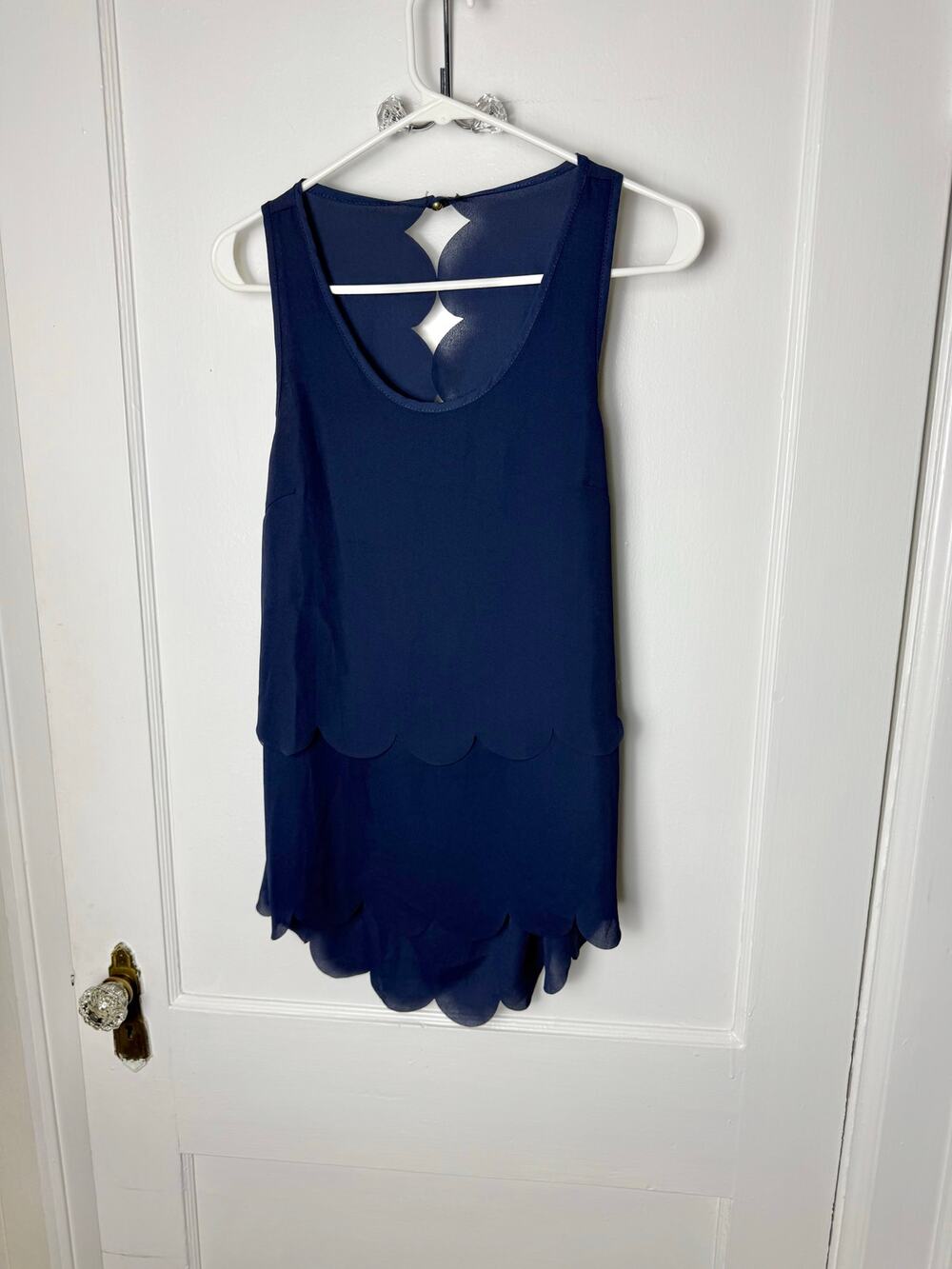 Charlotte Russe Y2K Ultra Mini Scalloped Navy Blue Romper Outfit Women's Small